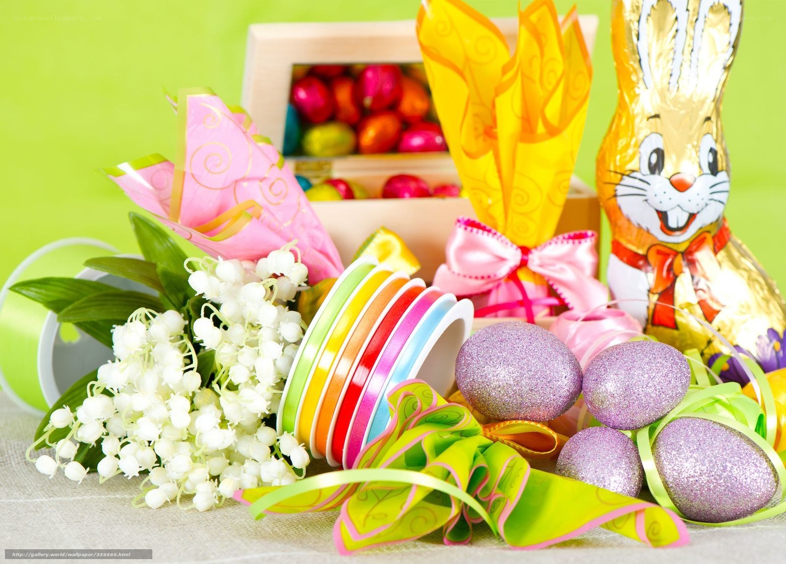 Easter celebration with chocolate and flowers
