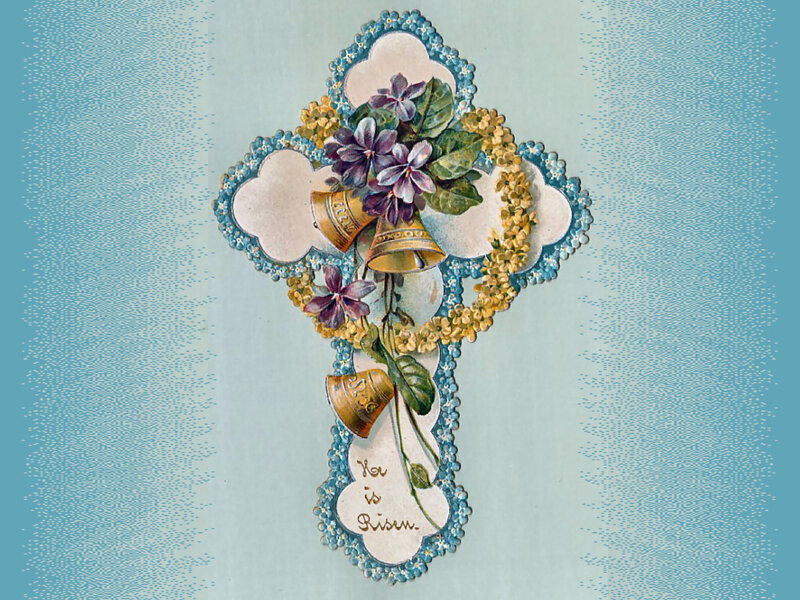 Easter Cross with Flowers — Blue