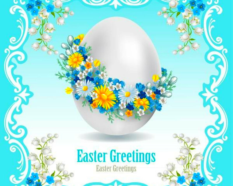 Easter Egg with Flowers — Blue, Festive