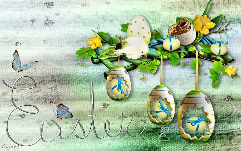 Easter Eggs and Birds — Green