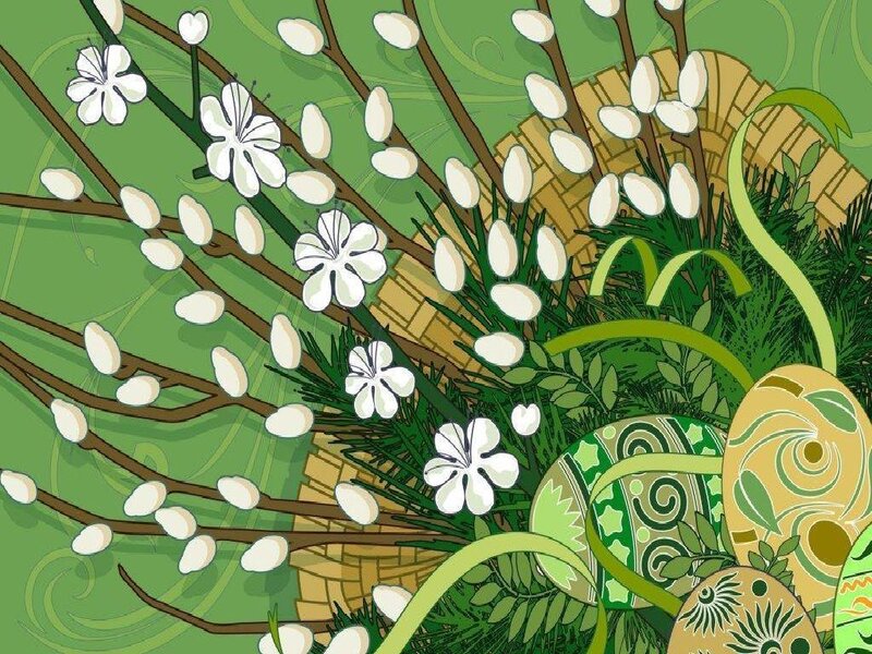 Easter Eggs and Blossoms — Green