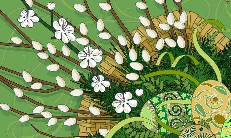 Easter eggs and blossoms