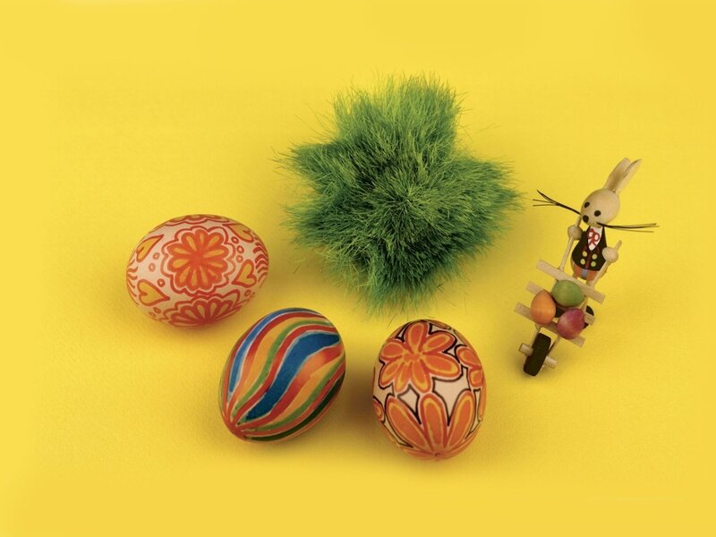 Easter eggs and bunny toy