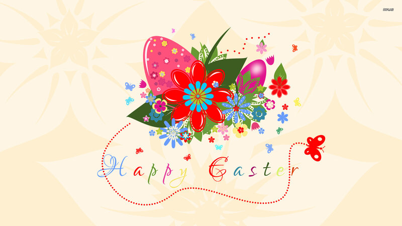 Easter Eggs and Flowers — Pink, Festive, Spring, Digital Art