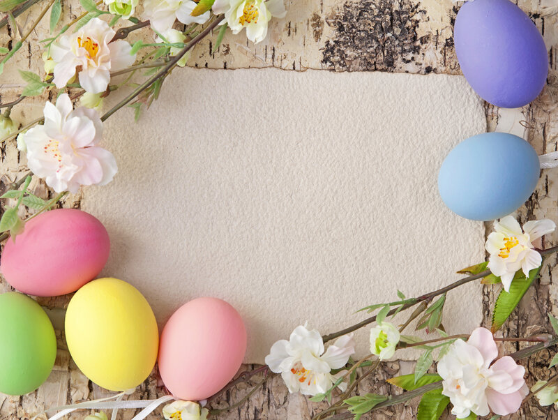 Easter Eggs and Flowers — Pink, Festive, Spring, Photograph, Birch Bark