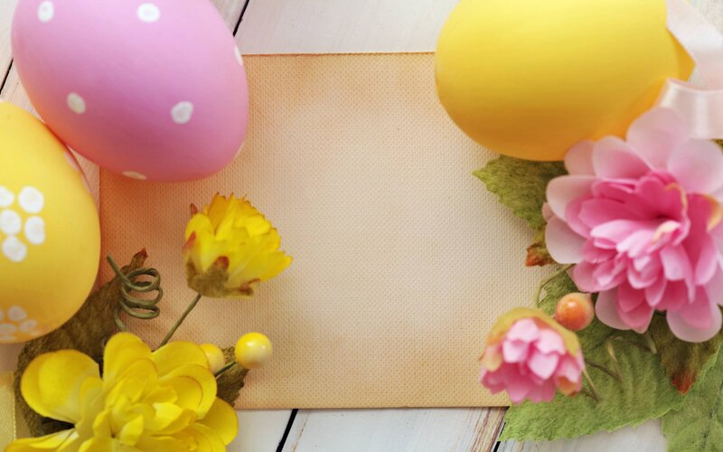 Easter Eggs and Flowers — Pink, Festive, Spring, Photograph, Paper