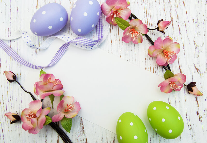 Easter Eggs and Flowers — Purple, Festive, Spring, Photograph