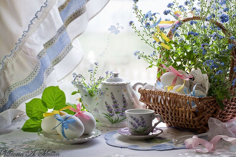 Easter Eggs and Flowers — White