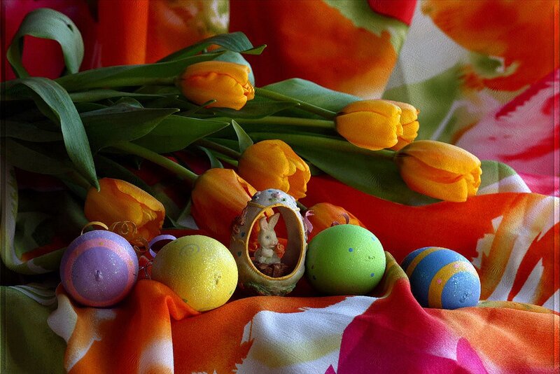 Easter Eggs and Tulips — Orange, Festive