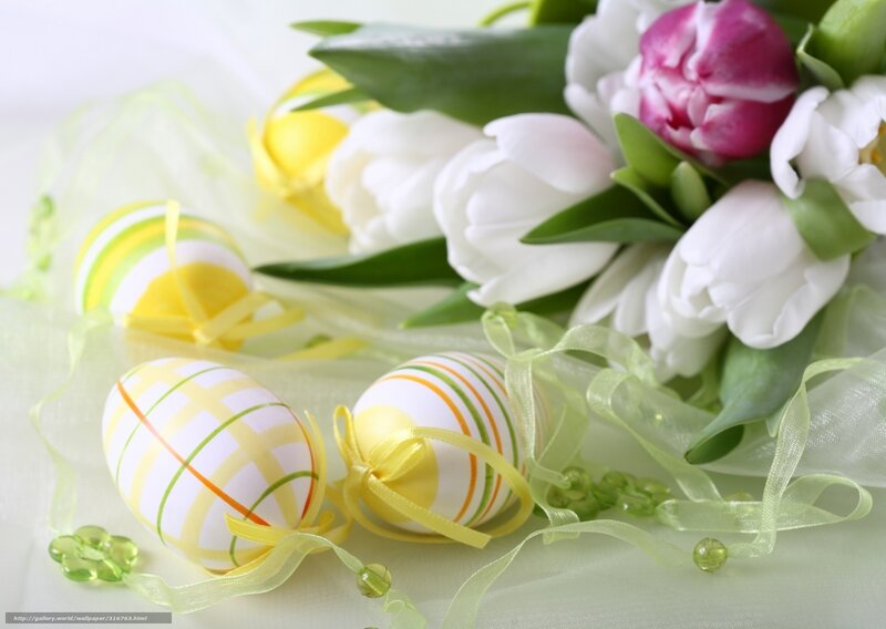 Easter eggs and tulips