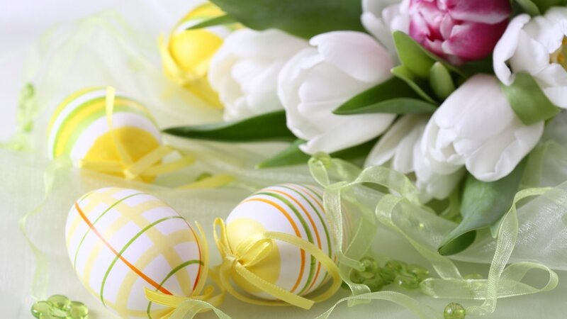 Easter Eggs and Tulips — White, Festive