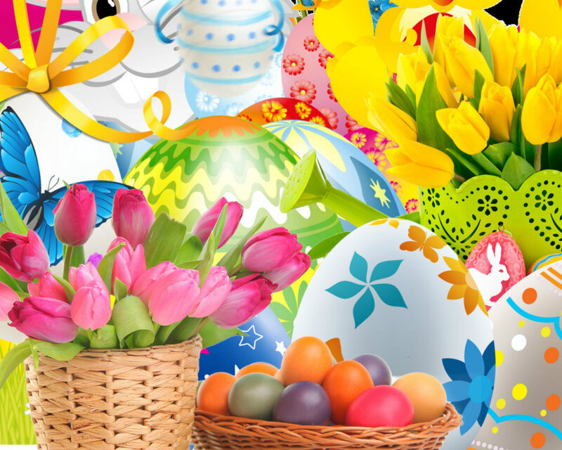 Easter Eggs and Tulips — Yellow, Festive, Spring, Illustration