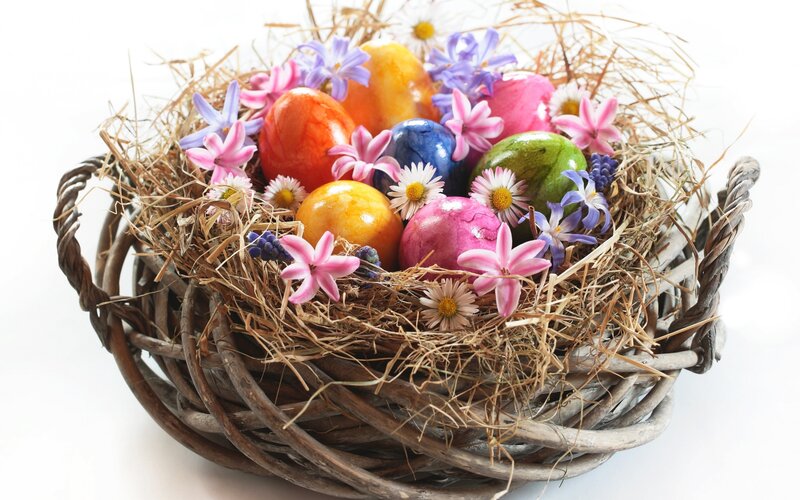 Easter Eggs in Basket — Brown, Festive, Spring, Photograph
