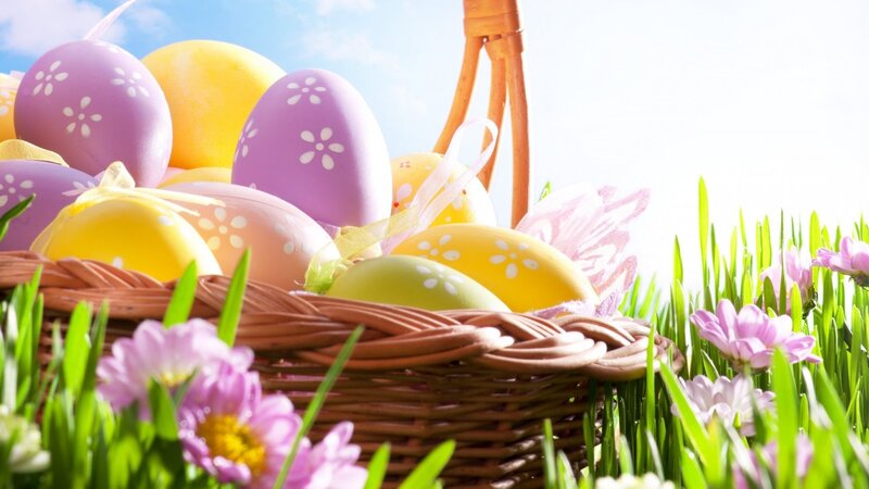 Easter Eggs in Basket — Green, Cheerful