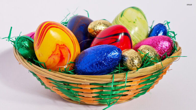 Easter Eggs in Basket — Green, Festive, Photograph