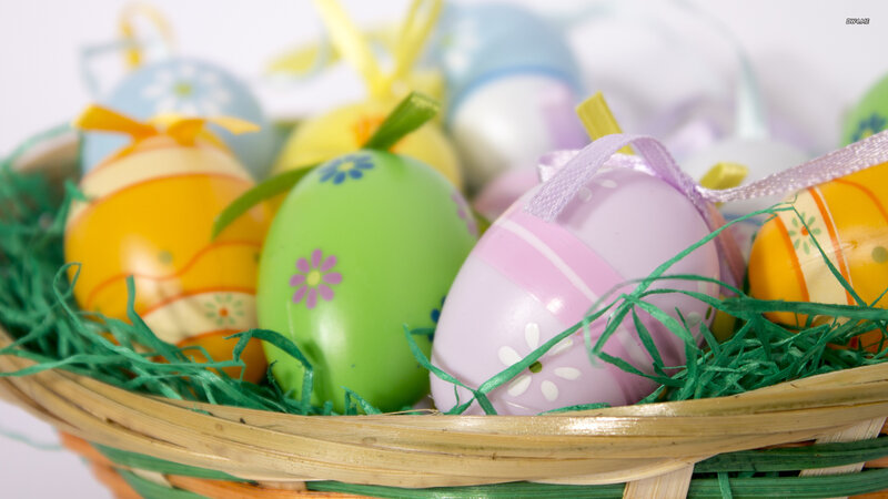 Easter Eggs in Basket — Green, Festive, Spring, Photograph, Grass