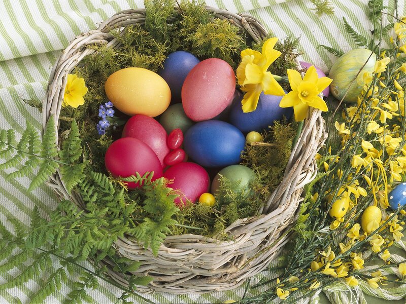 Easter Eggs in Basket — Green, Festive, Spring