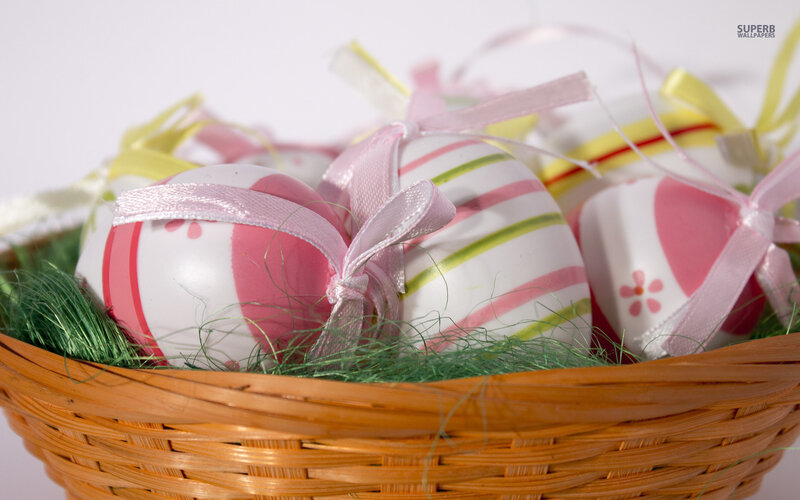 Easter Eggs in Basket — Pink, Festive, Spring, Photograph, Ribbons