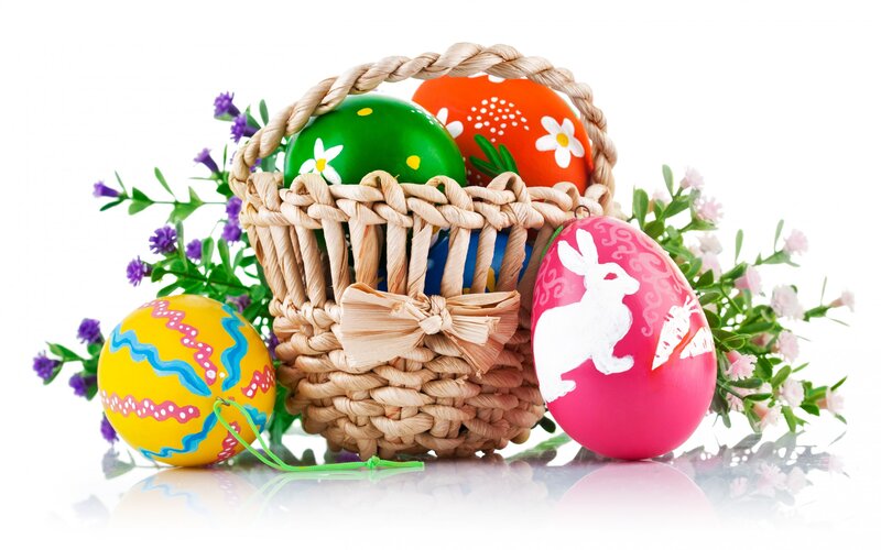 Easter Eggs in Basket — White, Festive, Spring, Photograph