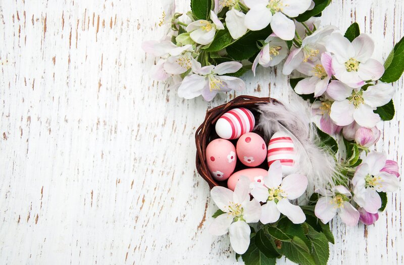 Easter Eggs in Basket — White, Serene, Spring