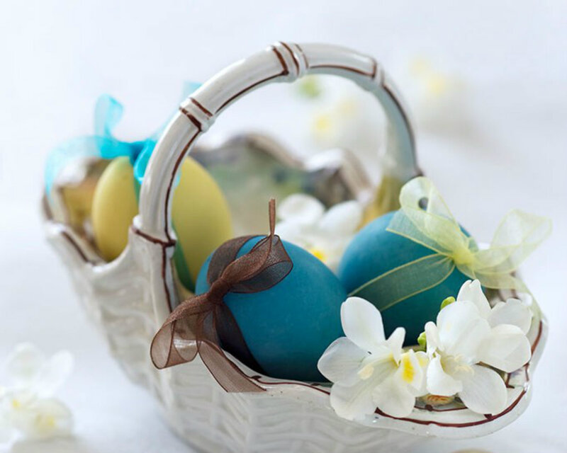 Easter Eggs in Basket — White, Serene