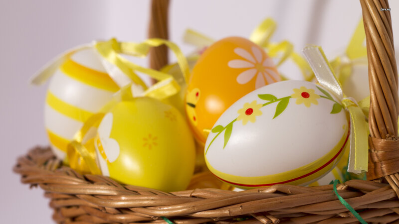 Easter Eggs in Basket — Yellow, Festive, Spring, Photograph, Ribbons