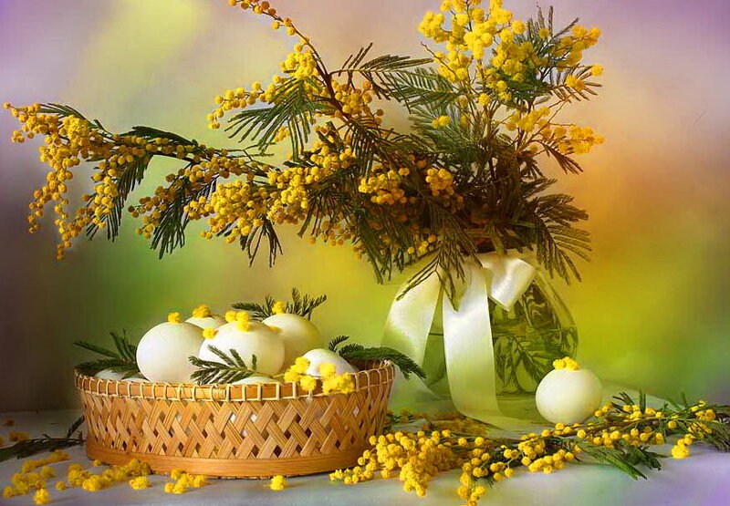 Easter Eggs in Basket — Yellow