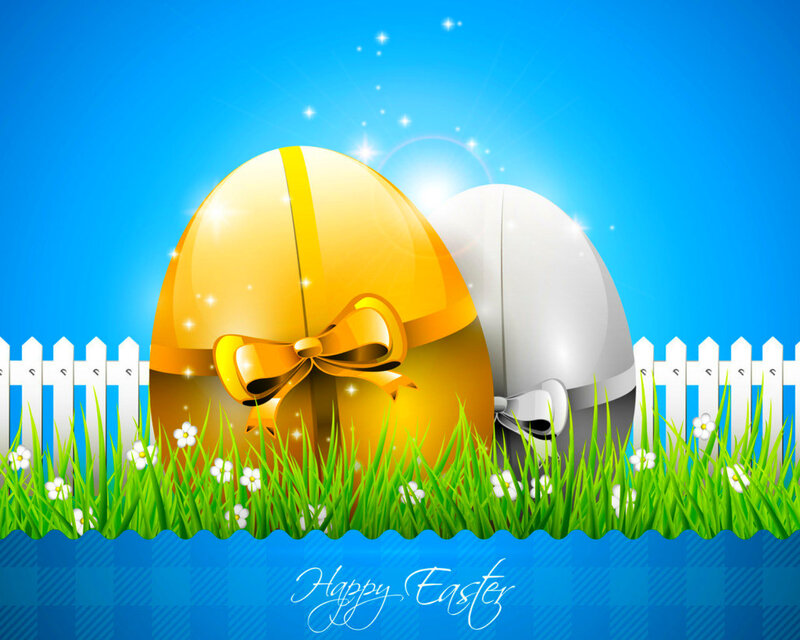 Easter Eggs in Grass — Blue, Festive, Spring, Digital Art