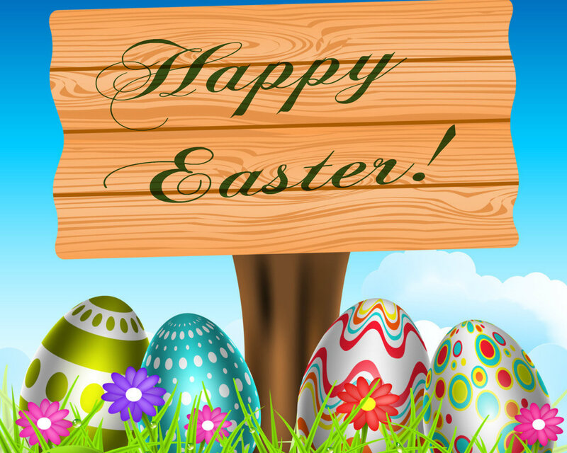 Easter Eggs in Grass — Blue, Festive, Spring, Illustration