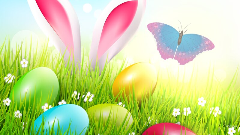 Easter Eggs in Grass — Green, Cheerful, Spring, Digital Art