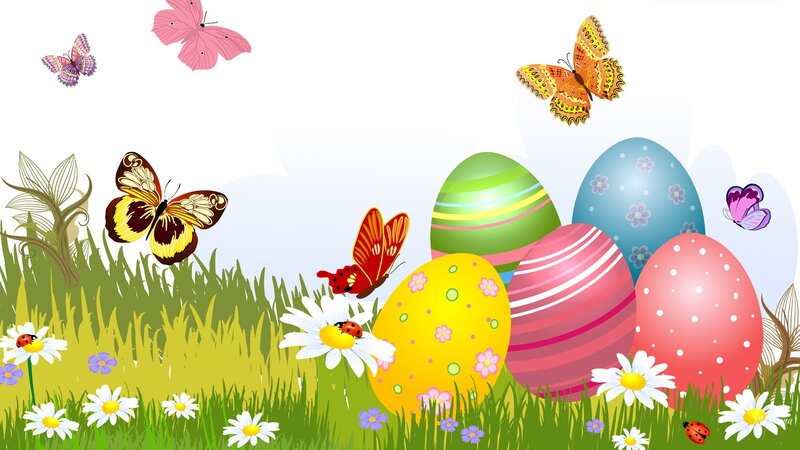 Easter Eggs in Grass — Green, Cheerful, Spring, Illustration