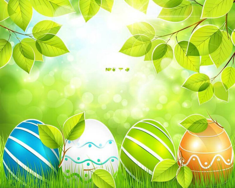 Easter Eggs in Grass — Green, Festive, Spring, Digital Art, Leaves