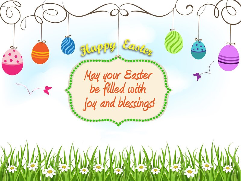 Easter Eggs in Grass — Green, Festive, Spring, Illustration, Butterflies