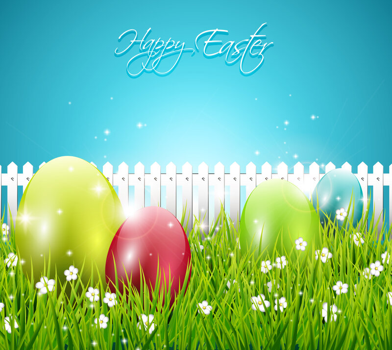 Easter Eggs in Grass — Green, Festive, Spring, Illustration