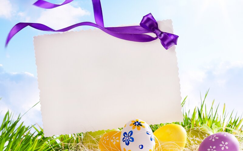 Easter Eggs in Grass — Green, Festive, Spring, Photograph, Blank Card
