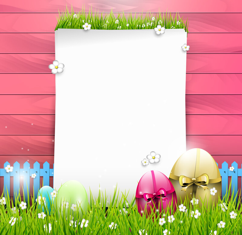 Easter Eggs in Grass — Green, Festive, Spring, Vector Art, Flowers