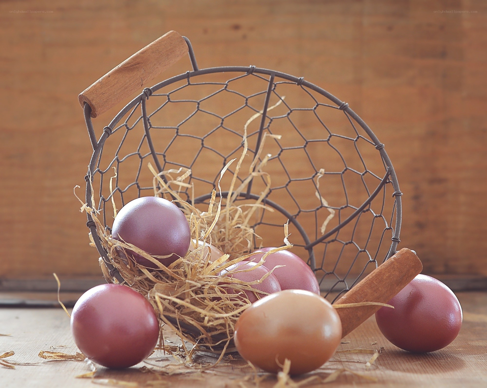 Easter eggs in wire basket