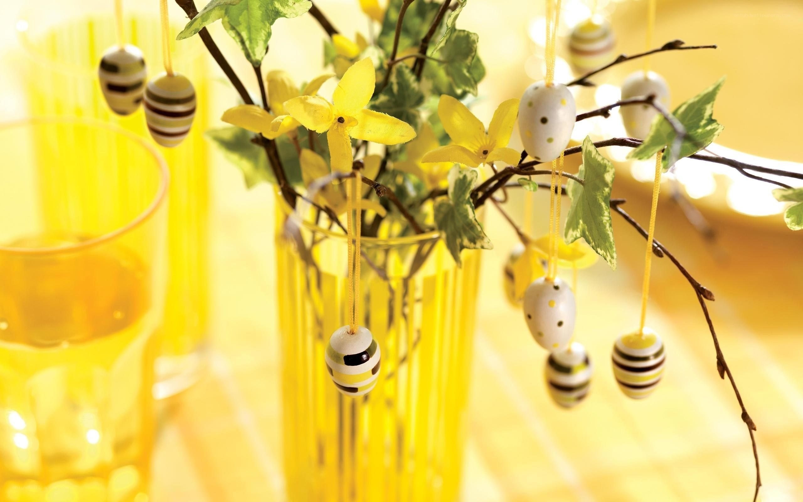 Easter eggs on floral branch