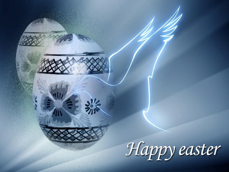 Easter eggs with glowing dove