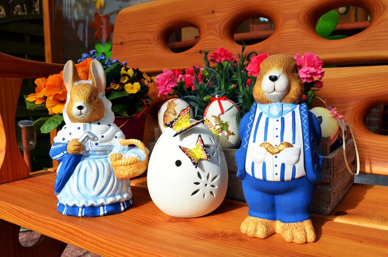 Easter Figurines on Bench