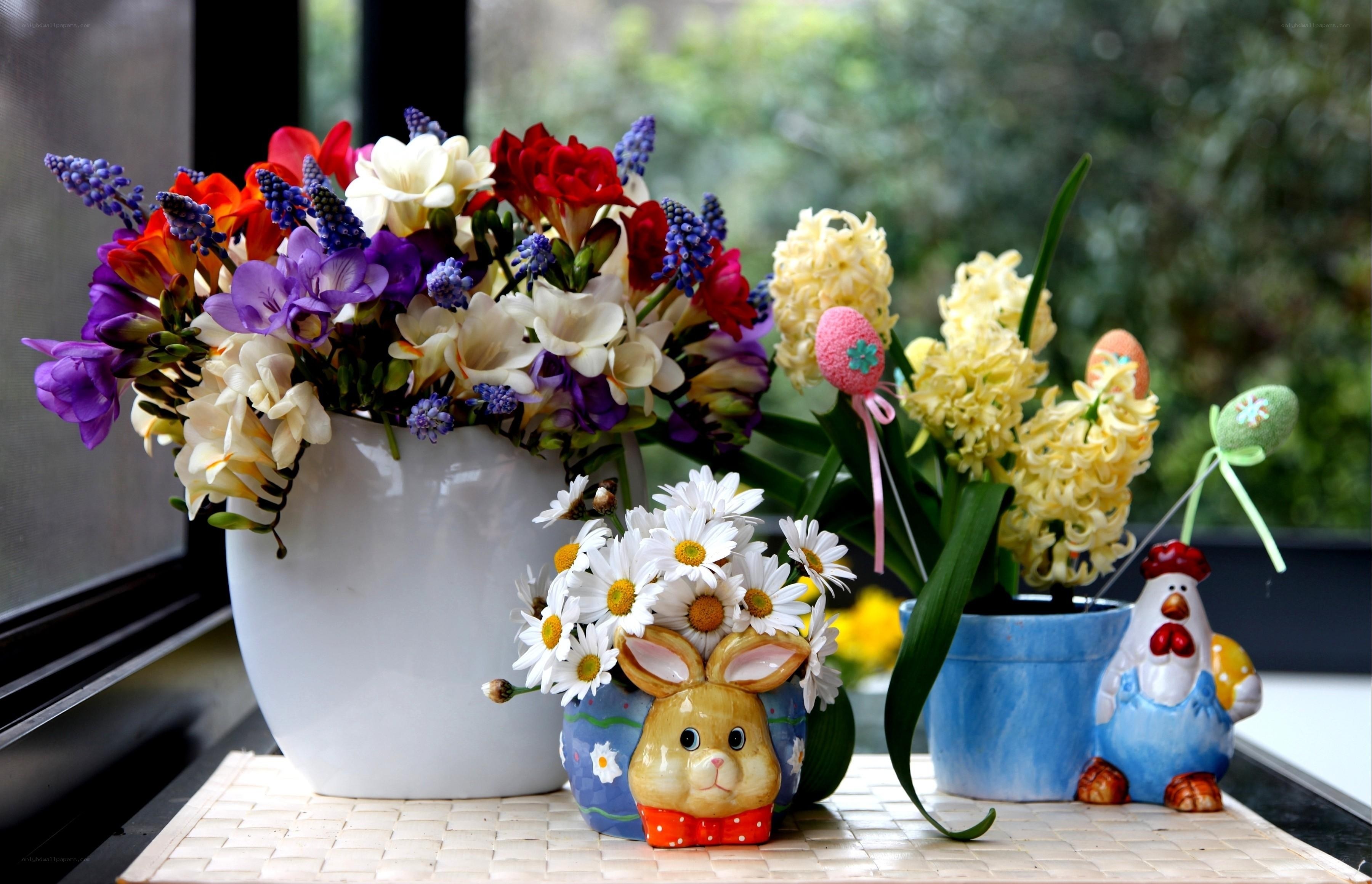 Easter flowers on a windowsill