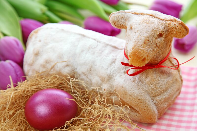 Easter lamb pastry with egg