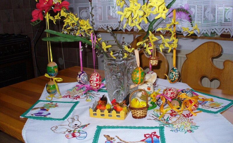 Easter table setting with eggs