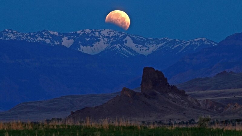 Eclipse Moon over Mountains — Blue