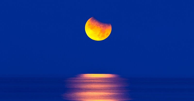 Eclipse Moon over Water — Blue, Serene