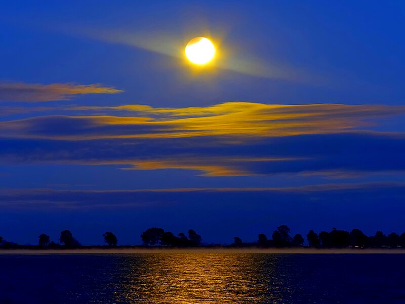 Eclipse Moon over Water — Blue