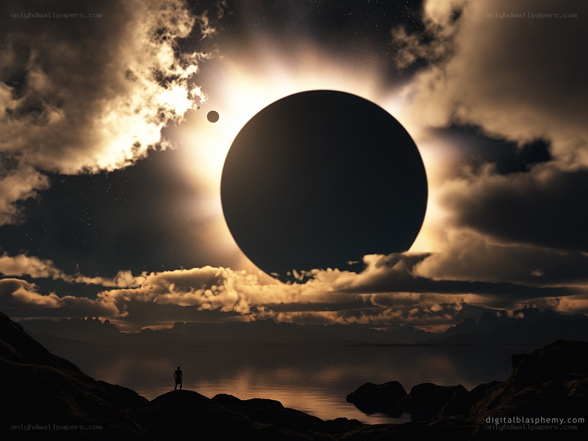 Eclipse over alien landscape