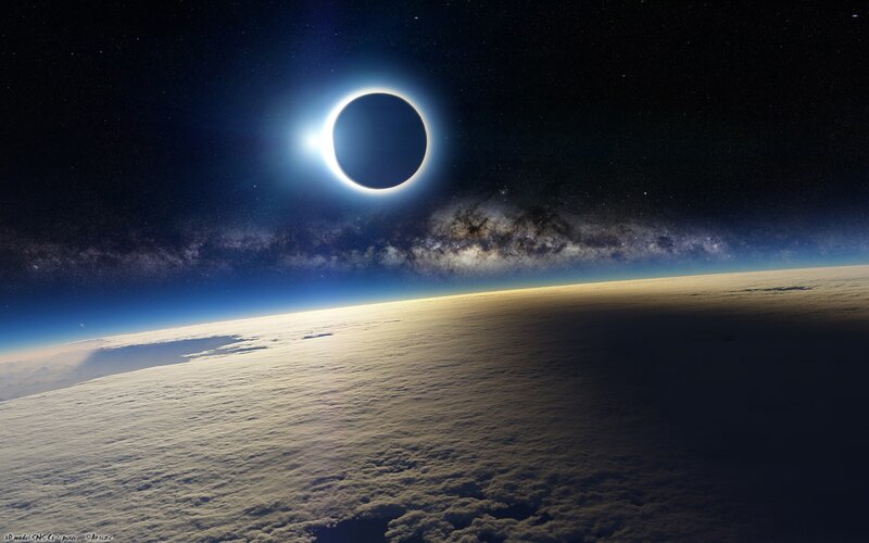 Eclipse over Earth — Blue, Dramatic, Night