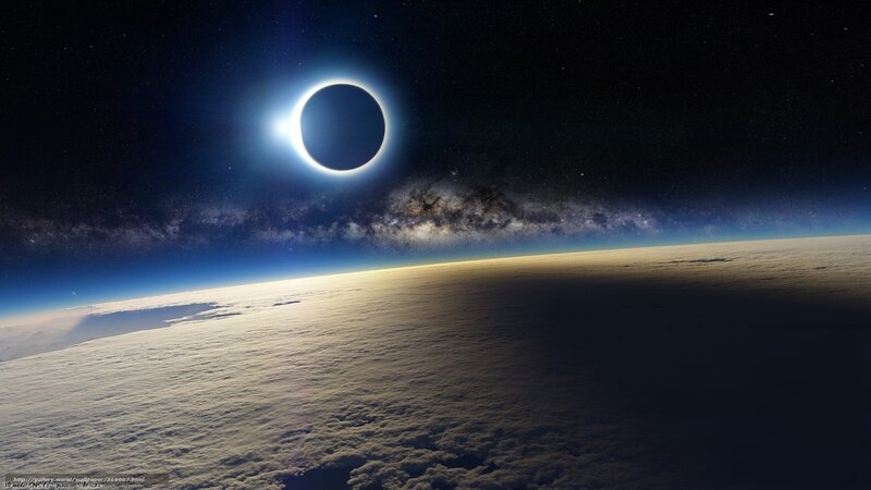 Eclipse over Planet — Blue, Dramatic, Night
