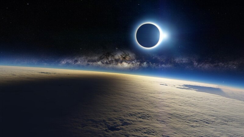 Eclipse over Planet — Blue, Dramatic
